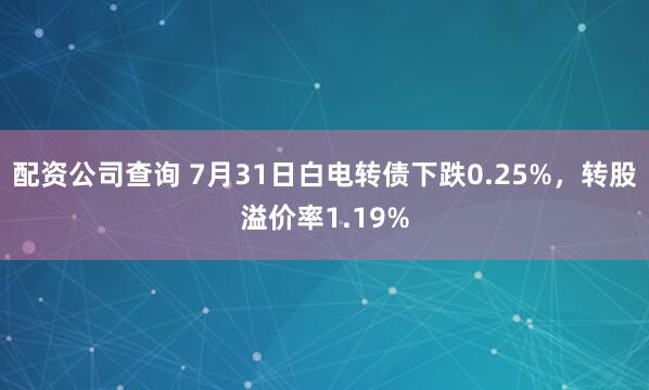 配资公司查询 7月31日白电转债下跌0.25%，转股溢价率1.19%